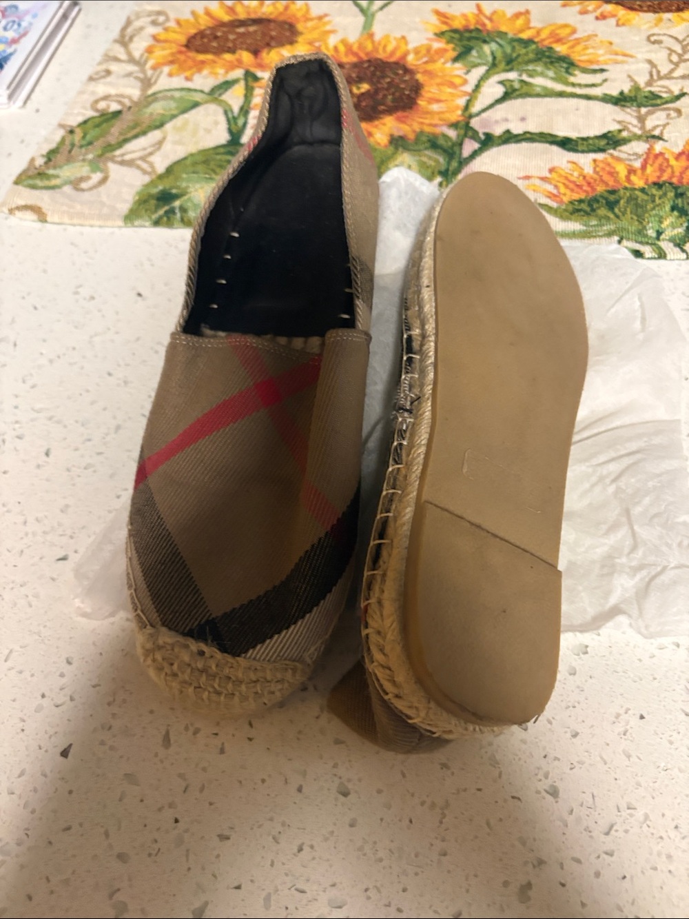 Chic. Patten slip on shoes.